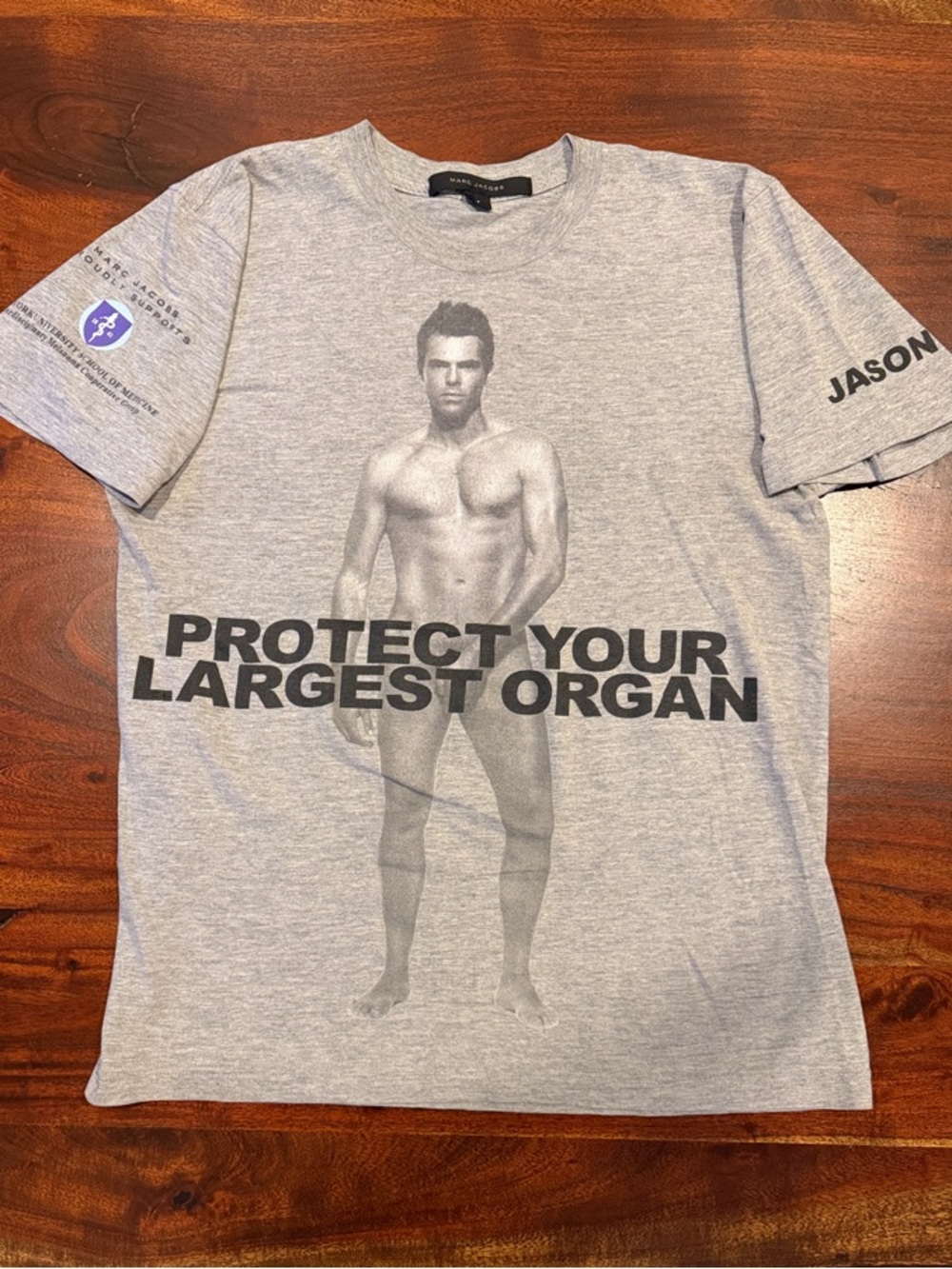 Marc Jacobs Limited Edition Gray Tee with Bold Photo Graphic and Text